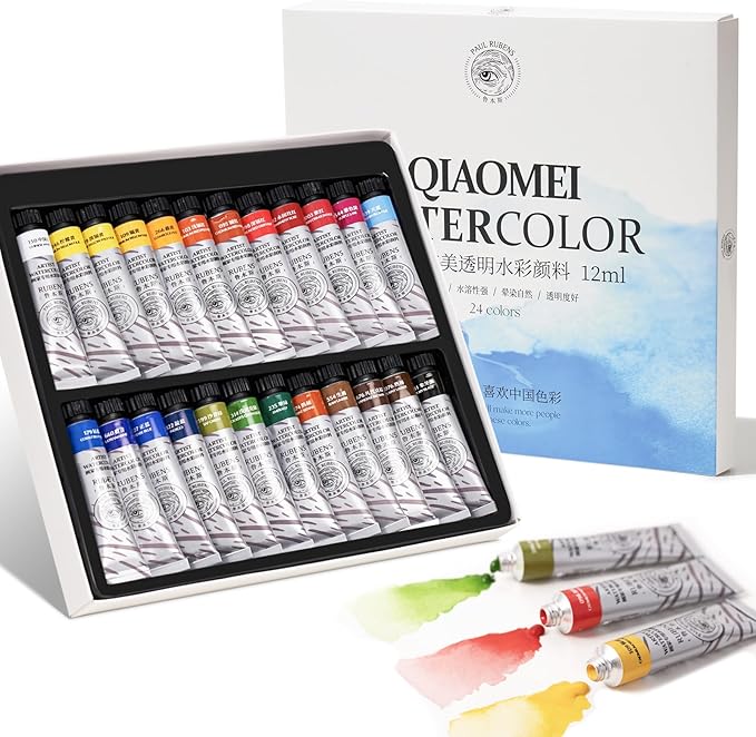 Paul Rubens Watercolor Paint Set 24 Vibrant Colors 12ml / 0.4 Fl Oz Tubes, Watercolor Tubes with Great Value, Water Color Paints Art Supplies for Adults, Artists & Beginners & Academy Grade