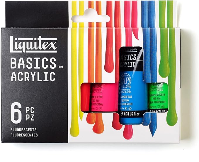 Liquitex BASICS Acrylic Paint Set, 6 x 22ml (0.74-oz) Tube Paint Set, Fluorescent