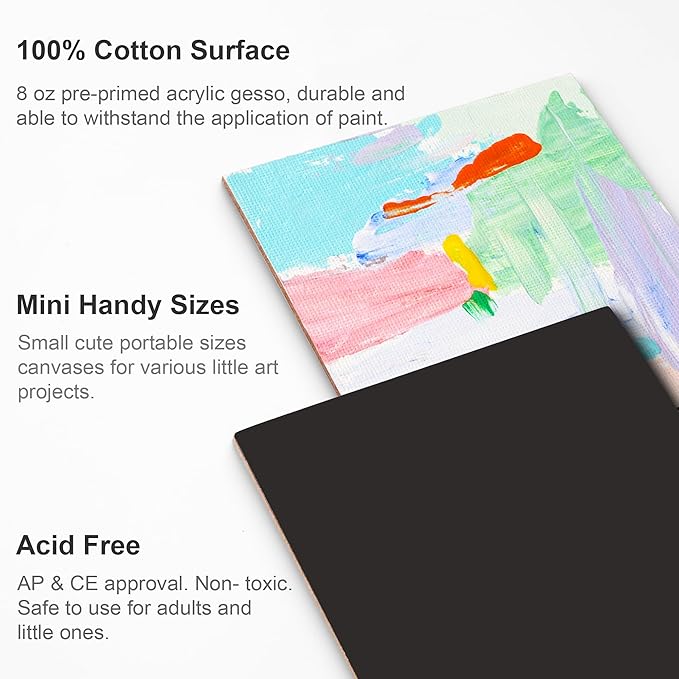 AUREUO Mini Magnetic Canvas Panel 2.5x2.5 Inch / 24 Pack - Small Square Flat Canvas Board with Magnet Back Art Gift Set Bulk Pack Tiny Thin Canvases for Christmas Painting & Craft
