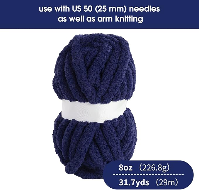 HOMBYS 8 Pack Assorted Chunky Yarn for Crocheting,Super Bulky Large Soft Fluffy Yarn,Plush Fuzzy Yarn,Thick Chenille Yarn for Hand Knitting/Arm Knitting,4 Cream & 4 Navy Blue(27yds,8 oz Each Skein)
