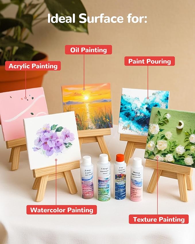Mini Canvas Boards 48 Pack, 4x4 Inch Painting Canvas Panels, 100% Cotton Pre-Primed for Acrylics Oil Watercolor Tempera Paints