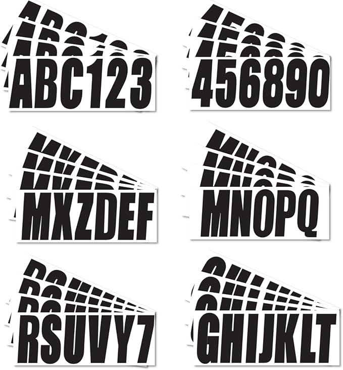 4 Sets of 3" Black Marine Boat Sticker Decals A-Z Letters & 0-9 Numbers for Yachts & Personal Watercraft Waterproof Anti-Scratch