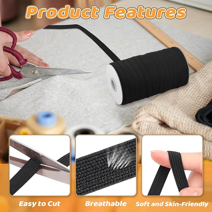 Coopay 60 Yards Length 3/8" Width Elastic Bands Flat Elastic Cord Rope Heavy Stretch Spool Knit for Sewing DIY Projects, Arts & Crafts, 2 Rolls, 30 Yards/Roll (Black and White, 3/8 Inch)
