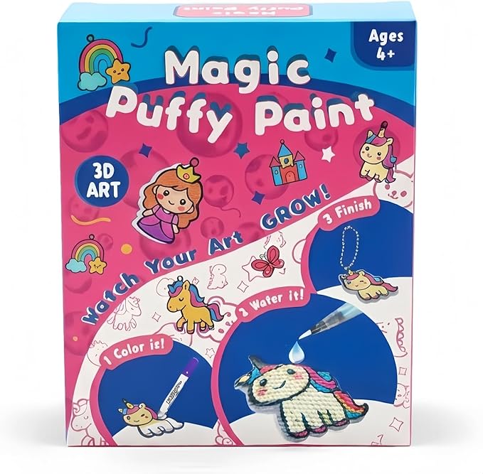 Aqua Puffs 3D Art Kit for Kids, Stocking Stuffers – Mess-Free Paint by Number Crafts with Princesses & Unicorns, DIY Color & Inflate Activity Set, Creative Travel Toy & Gift for Girls & Boys Ages 4-10