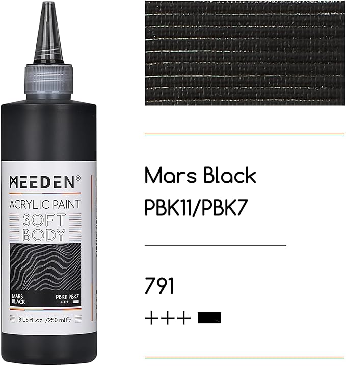 MEEDEN Mars Black Acrylic Paint: Matte Finish 250ml/8.45oz Soft Body Bulk Acrylic Colors in Ergonomic Bottle - Fluid Flow Art Paints for Adults Artists Canvas Art Painting