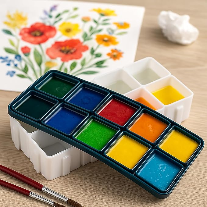 12 Twelve-Cell Paint Box Distribution Box Airtight Paint Palette Box Watercolor Palette with Rubber Cover for Watercolor Paint Saver Art Gouache Acrylic Graffiti Paint