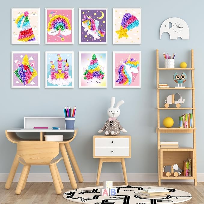 8PCS Poke-in Craft and Art Kit for Kids No-Mess Fabric Sewing Art Girls Boys 4-12 Puzzle Puncture Painting DIY Toy Gifts for Creative Activity Game Birthday Party (Unicorn)