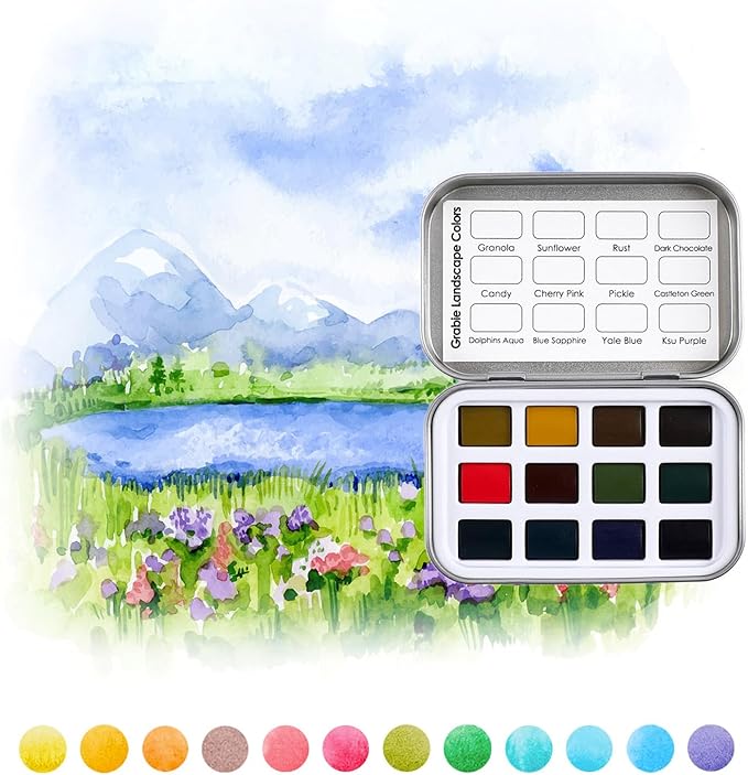 Grabie Pocket Watercolor Set,60 Colors Travel Watercolor Paint Bulk, Art Supplies for Painting, Great Watercolor Set for Artists, Amateur Hobbyists and Painting