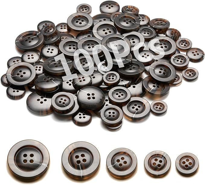Sewing Buttons - Craft Buttons, 5 Sizes of 100 Pcs Versatile Buttons for Sewing, DIY Projects and Holiday Decoration (Brown)