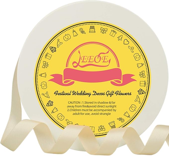 Double Face Ivory Satin Ribbon 1/2 inch X 50 Yards Polyester Ivory Ribbon for Gift Wrapping Very Suitable for Weddings Party Hair Bow Invitation Decorations and More