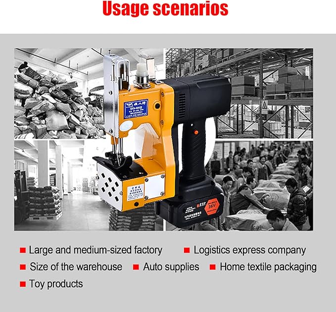 Bag Sewing Machine,36V Portable Electric Bag Stitching Closer Sack Seal Sewing Machine Home& Commercial 7-10mm Needle Distance Seal Sewing Tool for Woven Bags, Express Bags, Rice Bags