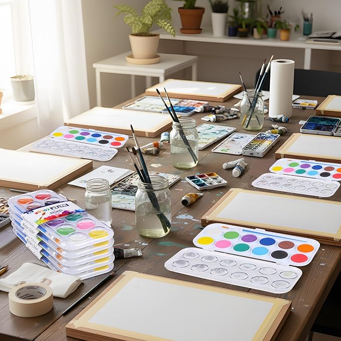 Nuanchu Christmas Gifts Bulk Watercolor Paint Washable Watercolor Paint Kits Palette and Brushes Portable Water Color Supplies for Adults, Beginners Artists Valentine Gift(6 Pack,12 Colors)