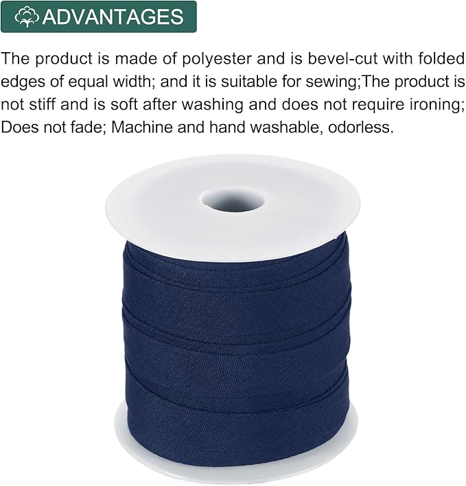 MECCANIXITY 1/2 Inch Single Fold Bias Tape Polyester Continuous Bulk Bias Tape for Sewing, Seaming Quilting Hemming Binding Crafts (Navy Blue 25 Yards)