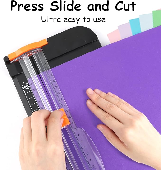 A4 Paper Cutter 12 Inch Paper Trimmer Scrapbook Supplies Tool for Craft Paper, Photo, Cardstock with Security Safeguard and Foldable Ruler（Black）