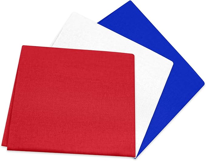 3 Pieces 18 x 21 Inches Cotton Fabric Precut Quilting Fabric Bundles Solid Colors Layer Cakes Quilt Material for DIY Craft Sewing Embroidery (RedWhiteBlue)