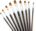 9 Pcs Angular Long Handle Artist Paint Brush Set, Quality Synthetic Hair and Wooden Handle for Acrylic Watercolor Oil Painting, Great for Beginners and Professionals