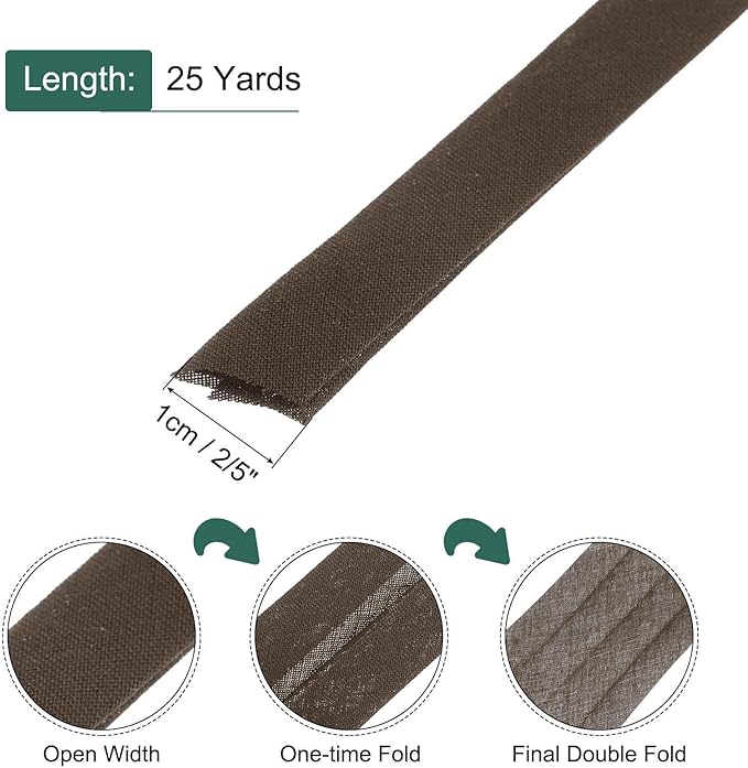 MECCANIXITY 2/5 Inch Double Fold Bias Tape Continuous Bulk Bias Tape for Sewing, Seaming Quilting Hemming Binding Crafts (Light Brown 25 Yards)