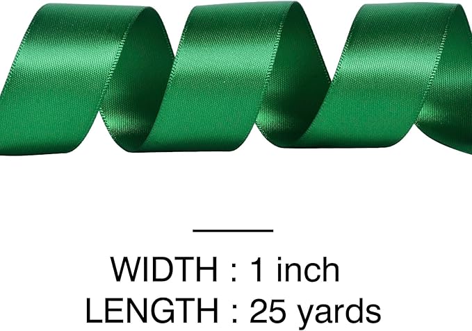 YAMA Green Double Faced Satin Ribbon, 1 Inch 25 Yards, Great for Crafts Bows Flower Bouquet Wedding Home Decor Gift Wrapping