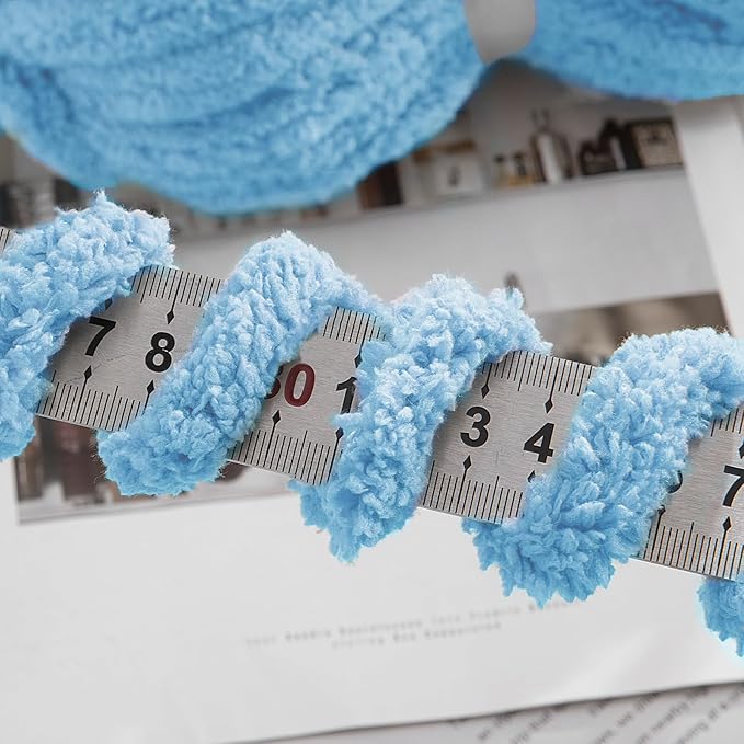 HOMBYS Sky Blue Chunky Chenille Yarn for Hand Knitting,Fluffy Soft Jumbo Yarn Crocheting,Super Bulky Big Yarn for Chunky Blanket,Large Thick Arm Knitting Yarn,8 Pack Plush Yarn