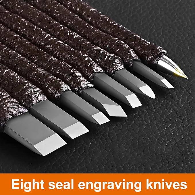BAIQI Tungsten Steel 8 Pcs Hand Carve Tool Kit for Enthusiast to Engrave Soft Limestone and SlateStone Alabaster Wood Soap Stone Seal Sculpture DIY Craft (10 PCS Carve Tool Set)