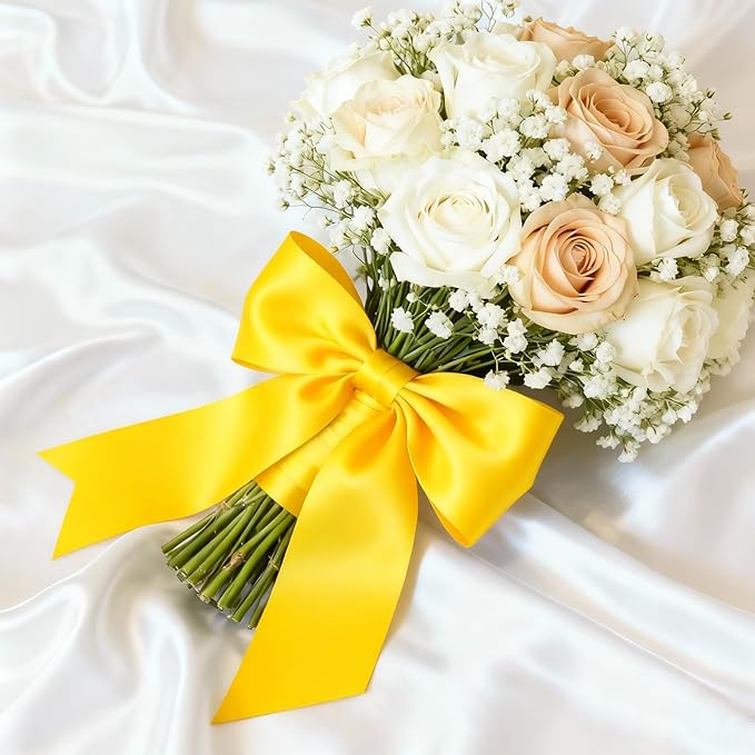 1-1/2" x 50 Yards Satin Ribbon - Yellow Silk Ribbon with Spool - Ideal for Gift Wrapping, Floral Bouquets, Crafts, Wedding Party Decorations, Christmas and Sewing Projects