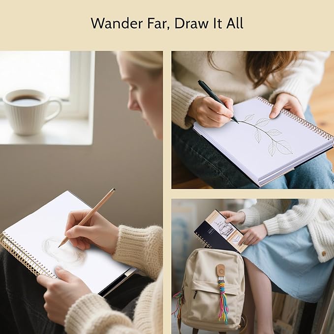 Yoment 5.5" x 8.5" Sketch Book Small Sketchbook for Drawing 100 Sheets Hardcover Spiral Sketch Pad for Kids(68lb/100gsm) Art Sketchbook Drawing Blank Paper Book for Beginners Artists with Pencil Black