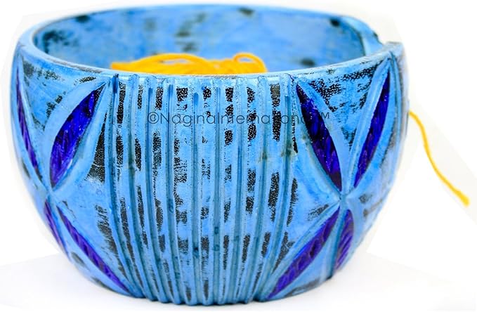 Exquisite Premium Yarn Ball Storage Bowls | Hand Painted Lovely Decor Yet Functional Yarn Dispenser (Large (7 x 4 x 7 Inches), Frozen Blue)