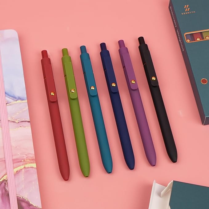 Ddaowanx Colorful Gel Pens, 0.5mm Fine Point Retractable, Cute Pens with Colored Writing and Sketching,Gifts for Women (12Pcs-Vintage Colors)