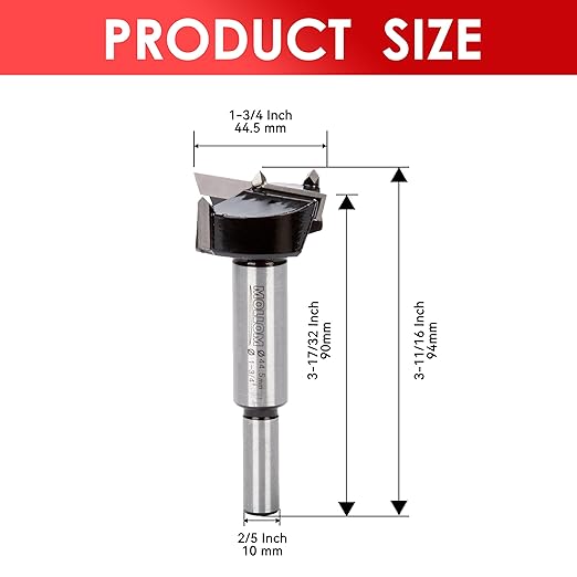 Mollom 1-3/4" (44.5mm) Forstner Drill Bit for Precise Woodworking with Durable YG8 Carbide Thickness of 2.0mm,This Hinge Cutter Tool is Ideal for Hard Wood, Plastic, Plywood