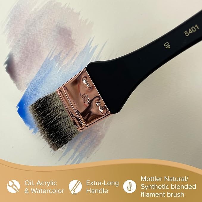 Silver Brush Limited 5401-50 Silver Atelier Badger/Synthetic Blend Mottler Flat Brush, Size 50, Extra Long Handle
