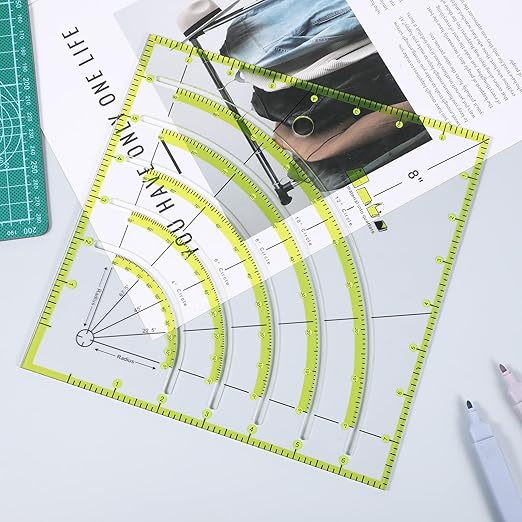 8 Inch Arcs & Fans Quilt Circle Cutter Acrylic Quilting Ruler Multifunctional Arc Cutting Patchwork Rulers with Double Colored Lines for Patchwork Sewing Craft Tools,Cutting Cloth Ruler Template