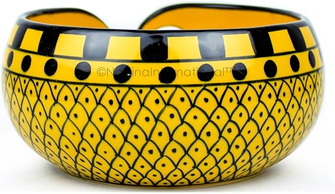 Nagina International Ceramic Attractively Hand Painted Gorgeous Stoneware Yarn Ball Storage Bowl With Innovative Dispensing Curl | Knitting & Crochet Accessions (Large, Curry Yellow)
