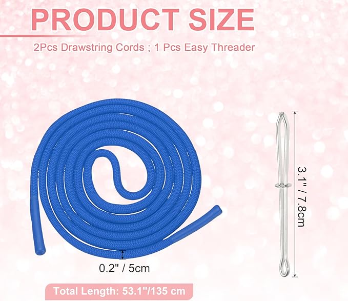uxcell 2pcs 53inch Drawstring Cords Replacement Drawstring Hoodie String Sewing Tool with Easy Threader for Hoodie Sweatpants Jackets Pants Hats Coats Bags, Sapphire Blue