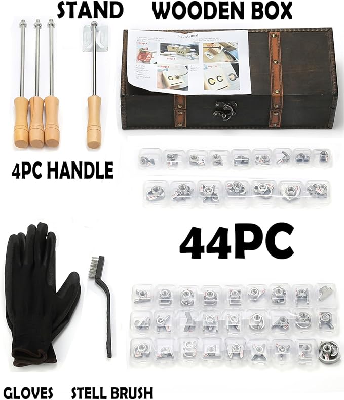 1 Inch 44 Pcs Wood Burning Letters/Numbers/Symbols, Wood Burning Alphabet Stamp Kit for Wood Branding Leather Crafting, Wood Burning Letter Kit Gifts Personalized for Birthday Wedding Christmas (Iron)