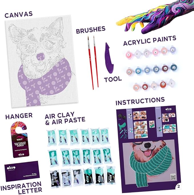 OKTO Art Kit Fashion Corgi | Arts & Crafts DIY Painting with Modeling Claу | Claу Kit for Painting | Painting Kits for Adults for Home Decoration Claу for Adults
