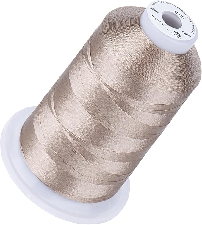 Simthread 5500Yds Embroidery Thread, 5000M High-Yardage 40WT 100% Polyester Thread – 170+ Vivid Colors, High-Speed Rated – Compatible with Brother, Singer, Janome & More - Champagne S006