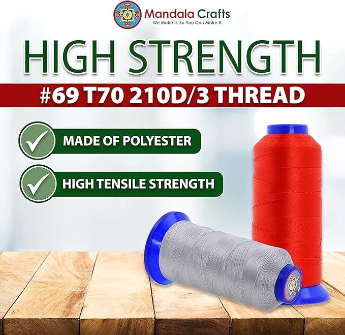 Mandala Crafts Khaki Heavy Duty Thread - 1500 Yds Tex 70 Bonded Polyester Threads for Sewing Drapery, Jeans, Leather, Hair, Outdoor Marine Upholstery