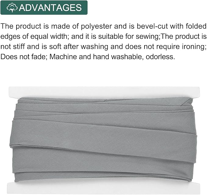 MECCANIXITY 1 Inch Double Fold Bias Tape Continuous Bulk Cotton Bias Tape for Sewing Seaming Quilting Hemming Binding Crafts (White Gray 12 Yards)
