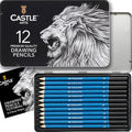 Castle Art Supplies 12 Piece Graphite Drawing Pencils Kit | for Adult Artists – Beginners and Advanced | Presented in Attractive, Compact, Sturdy Metal Case with Tutorial