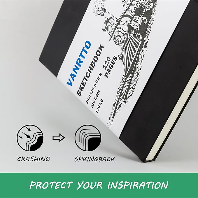 Hardcover Sketch Book, Square Sketchbook with 120LB/200GSM Thick Drawing Paper, 120 Pages/60 Sheets Sketch Pad for Adults, Large Mixed Media Sketchbook on 10x10 Inch