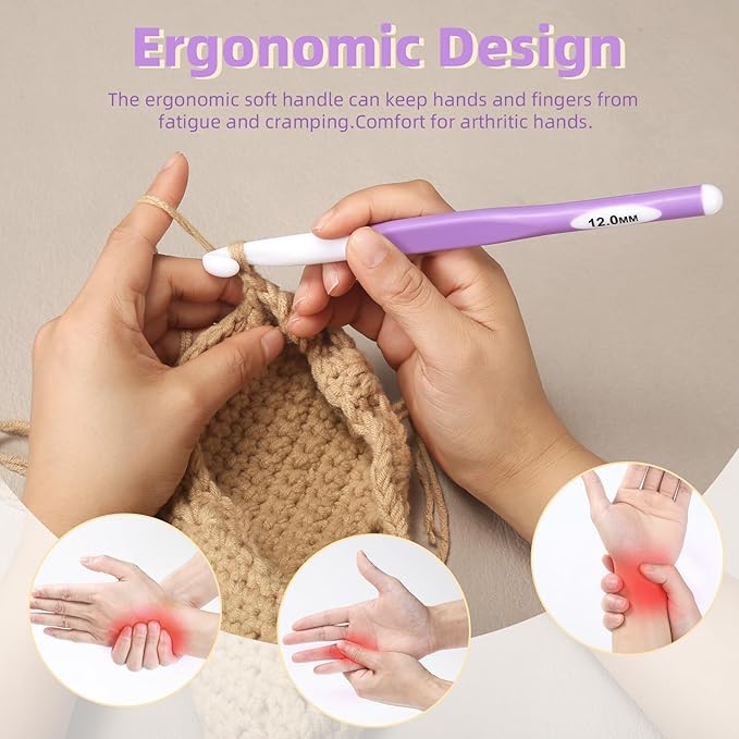 12mm Large Crochet Hook,Ergonomic Crochet Needle for Arthritic Hands, Extra Long Rubber Handle Crochet Hooks for Knitting Sweaters, Shawls and Carpets