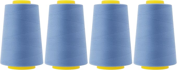 Mandala Crafts 4 Pack of Serger Threads Cones Spools - 40S/2 24000 Yards Polyester Steel Blue Threads for Sergers Machine and Overlock Quilting Sewing Machine