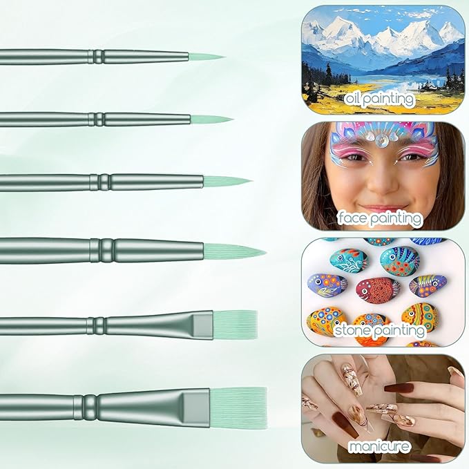 6 PCS Nylon Paintbrushes for Acrylic Paint Water Color Brushes, Face Paint Brushes Acrylic Painting Brush Set Watercolor Brush for Canvases Rock Body Nail Miniature Detailing Drawing Art