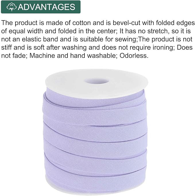 MECCANIXITY 2/5 Inch Double Fold Bias Tape Continuous Bulk Bias Tape for Sewing, Seaming Quilting Hemming Binding Crafts (Light Purple 25 Yards)