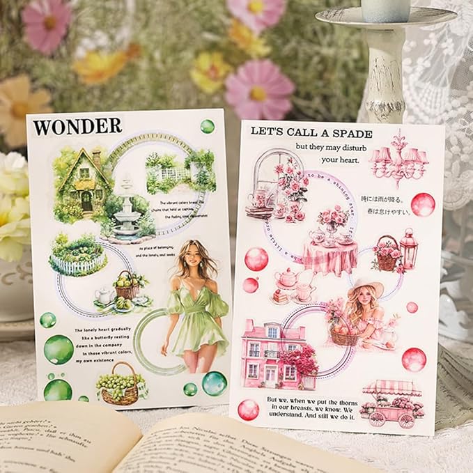 MAFELOE 100 Sheets of Box Set PET Scrapbook Stickers, Aesthetic Deco Junk Journaling Supplies for Planner Art Collage-Season Series-Pink (HZ-M4-HKSJ)