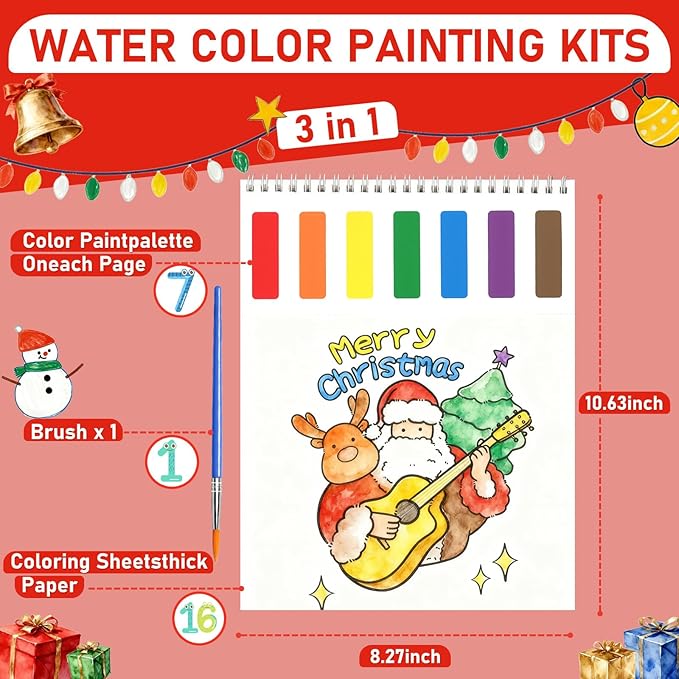 PIRIE Christmas Paint with Water Coloring Books for Toddlers | Travel-Friendly Mess-Free | Christmas Crafts for Kids | Large Size Art Gift for Kids Ages 3+