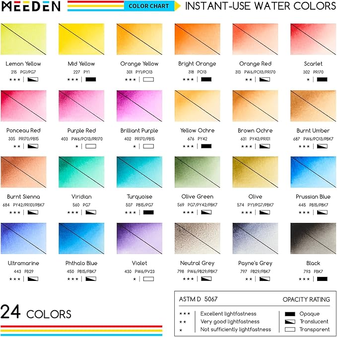 MEEDEN Watercolor Paint Set - 24 Colors Painting Supplies with 10 Watercolor Papers & Brush, Portable Art Paint Kit Perfect as Travel Set for Outdoor Artist