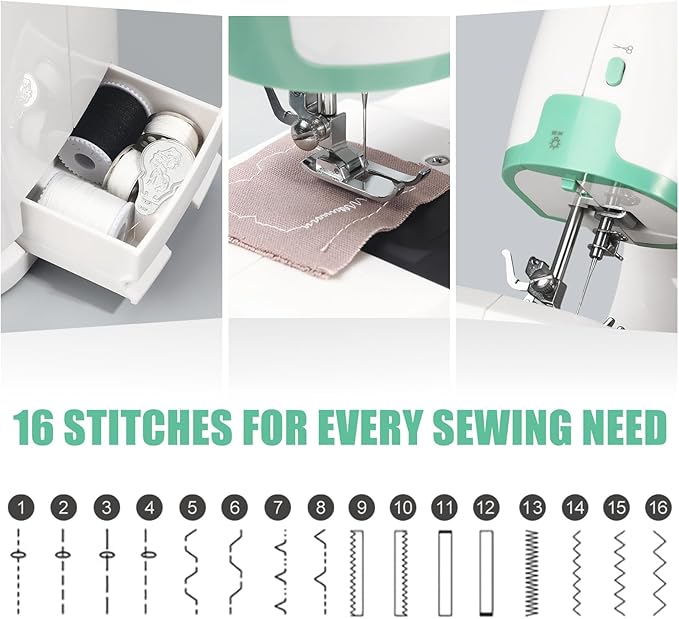 Mini Sewing Machine for Beginners with 32 PCS Threads Kit,16 Built-In Stitches, 2 Speed, Multifunctional Portable Sewing with Foot Pedal Small Sewing Quilting Machine (style_a)