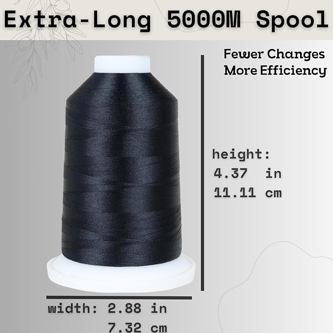 Simthread 2-Pack Trilobal Polyester Thread – 5000M (5500yds) No.40 Tangle-Free, Built-in Thread Lock Spool – Compatible with Brother, Singer, Janome & More,Black900+White001
