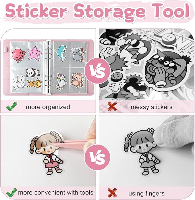 Reusable Sticker Book, A5 PU Leather Sticker Collecting Album with 100 Sides Blank Release Paper and 140 Pockets for Adult Kids Toddlers (Pink)